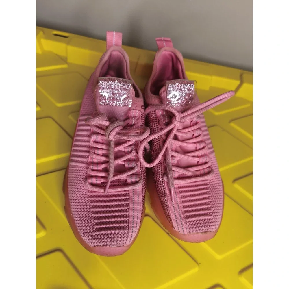 Y2K Steve Madden Women's Girls Maxima Sneaker Size 5 Pink Rhinestone Embellished